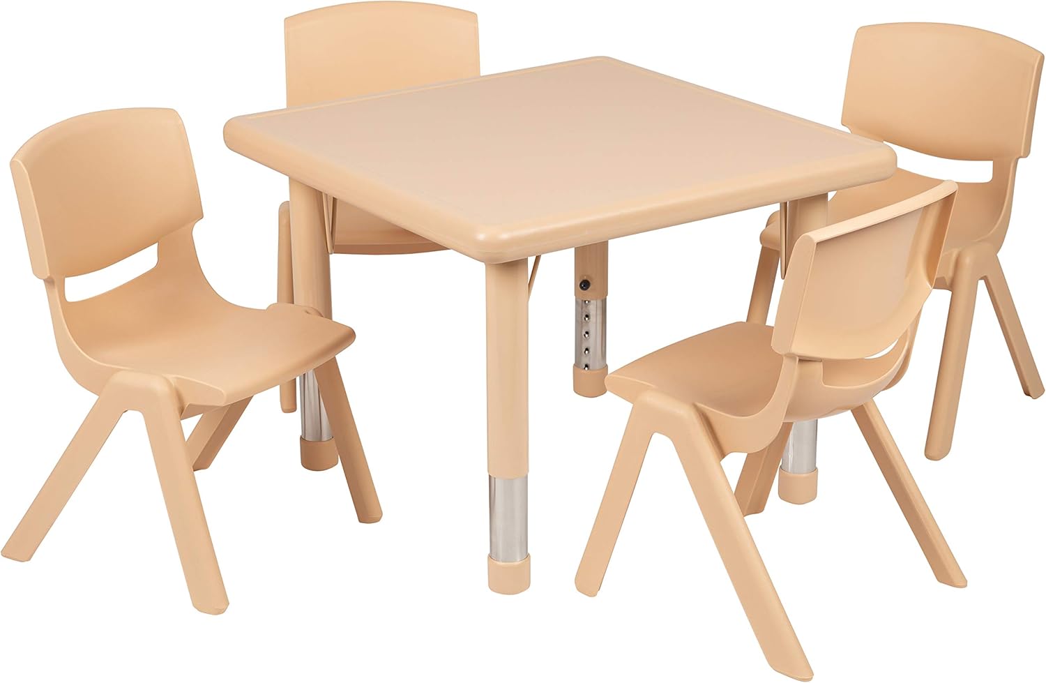 EMMA + OLIVER 24" Square Natural Plastic Height Adjustable Activity Table Set with 4 Chairs
