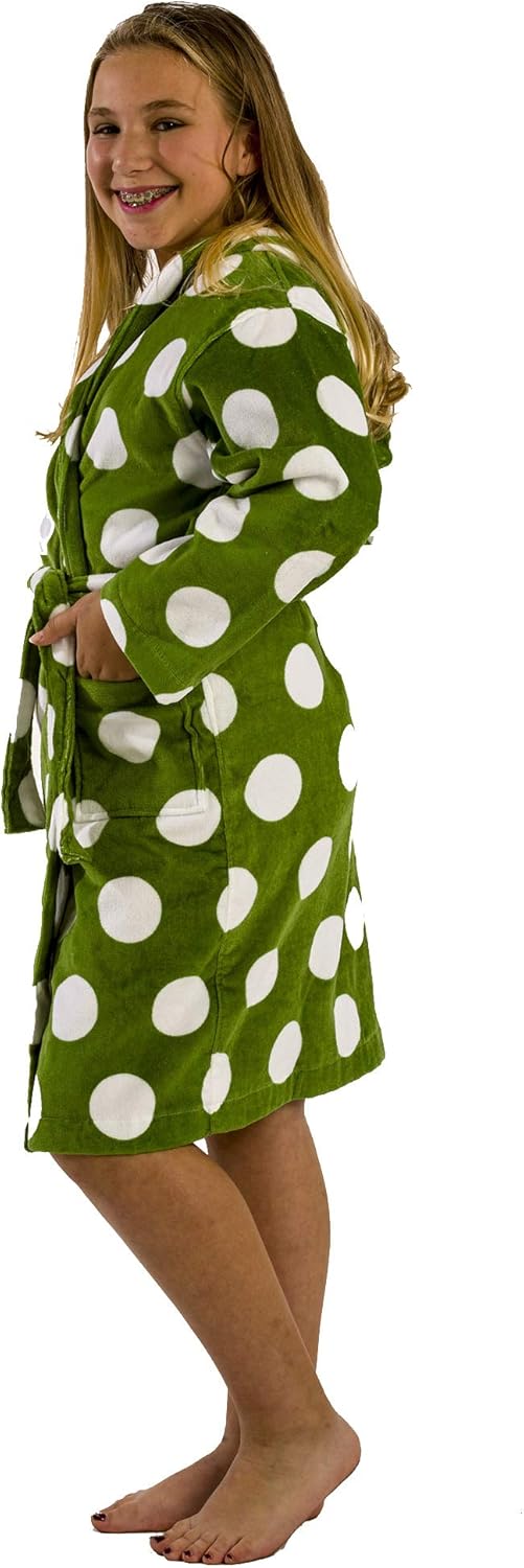 BY LORA Terry Cotton Big Girls' Hooded Robe, Apple Green, Large : Clothing, Shoes & Jewelry