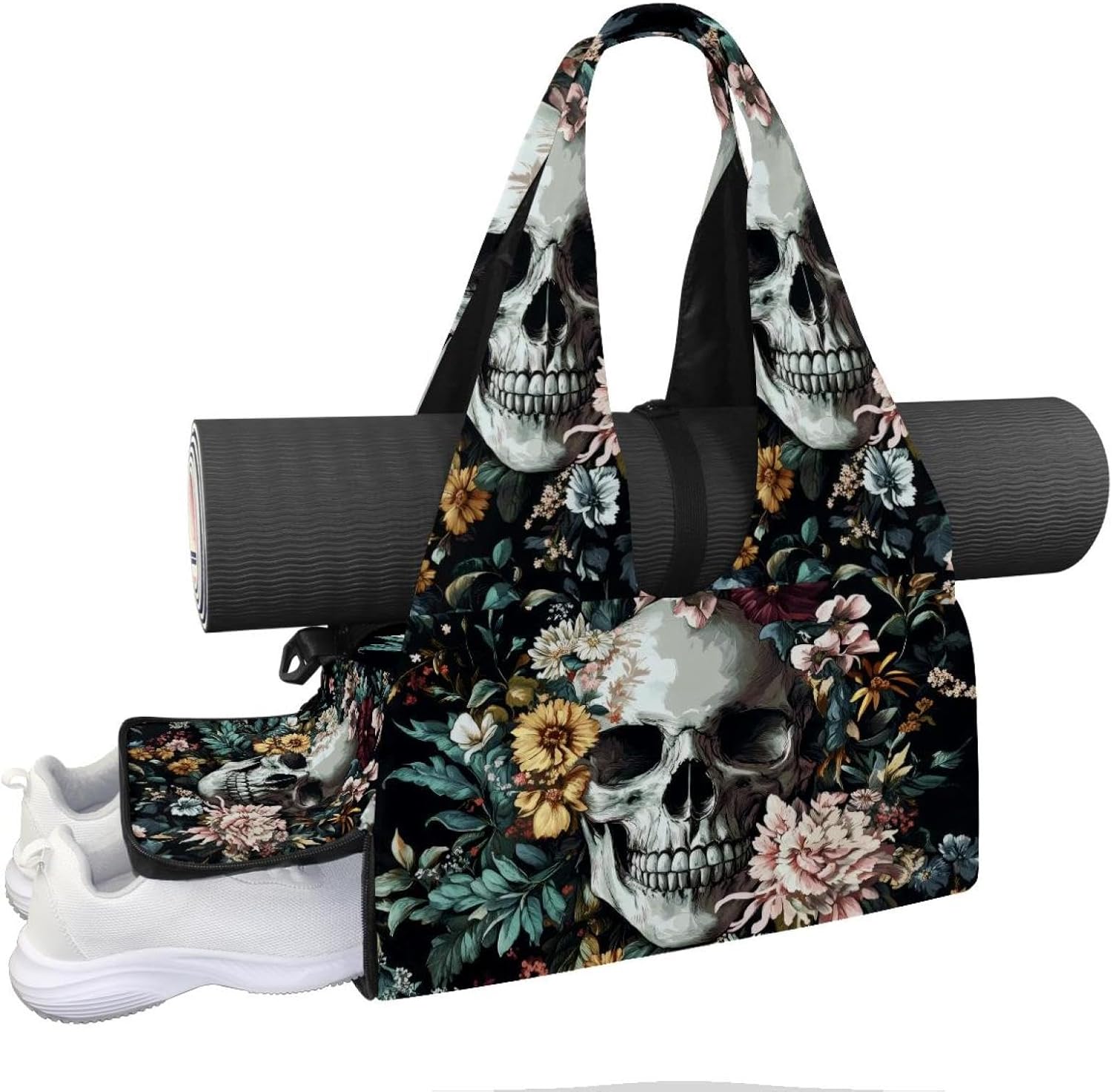 Gym Bag for Women, Flowers Chicks Fence Yoga Mat Bag with Shoe Compartment, Sport Yoga Gym Bag with Yoga Strap, Carryall Yoga Tote Bag