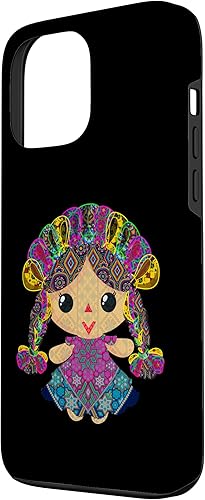 Vista 2 de iPhone 13 Pro Max muñeca mexicana, maria, mazahua arte huichol, lele, estuche
