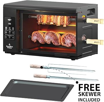 Electric Rotisserie Oven Brazilian Flame VOLTA | Vertical Countertop Grill with Auto-Rotating Skewers Shawarma Grill Machine Meat Kebab | Indoor Adjustable Temperature | 8lb Capacity | World Cup Grill