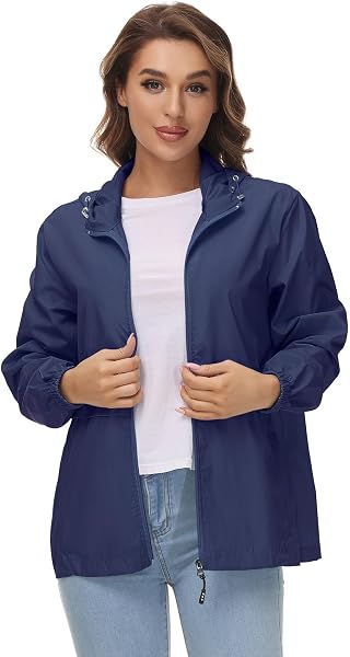 Chaqueta impermeable ligera para mujer, cortavientos con capucha plegable para actividades al aire libre - 3