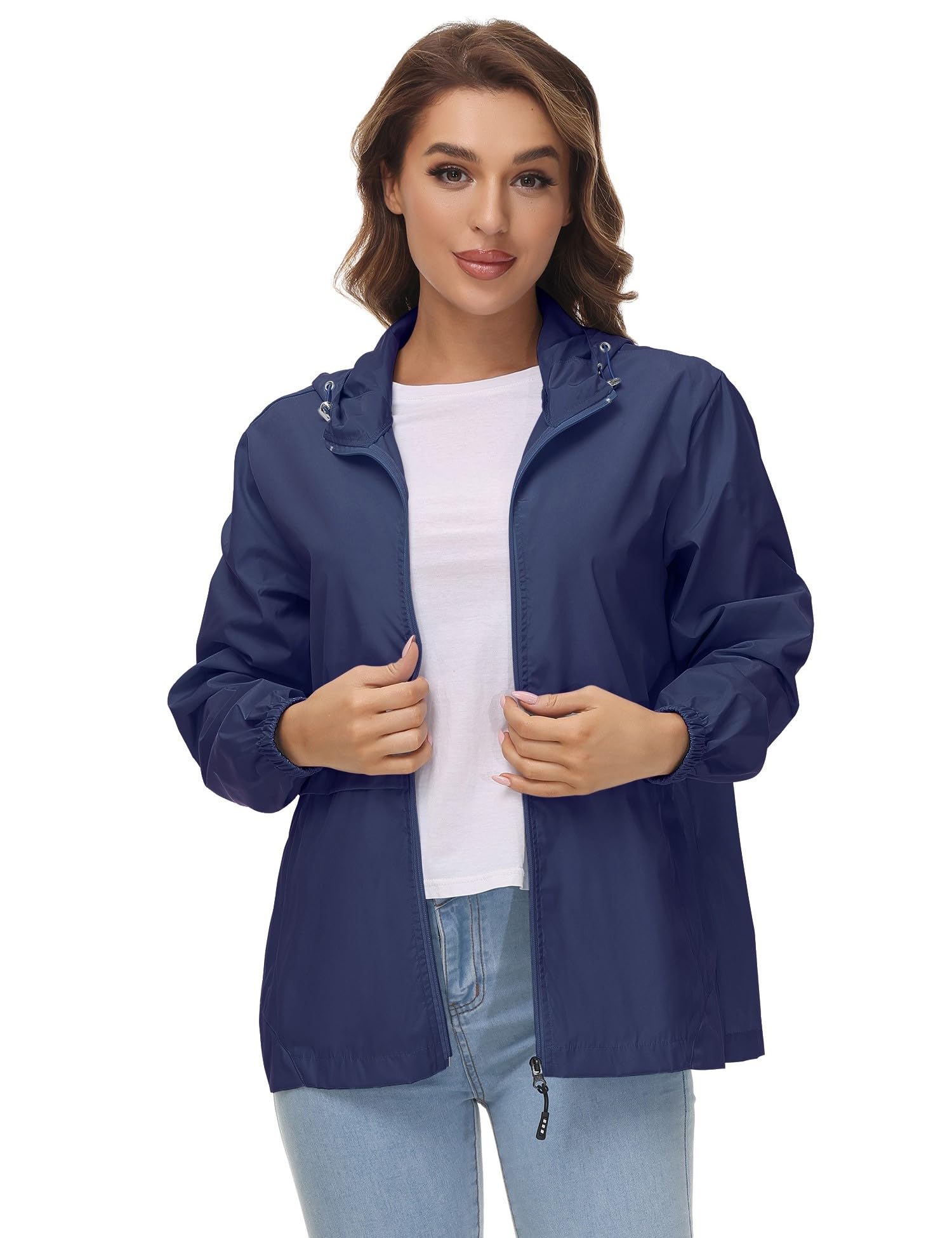 Chaqueta impermeable ligera para mujer, cortavientos con capucha plegable para actividades al aire libre — view 3