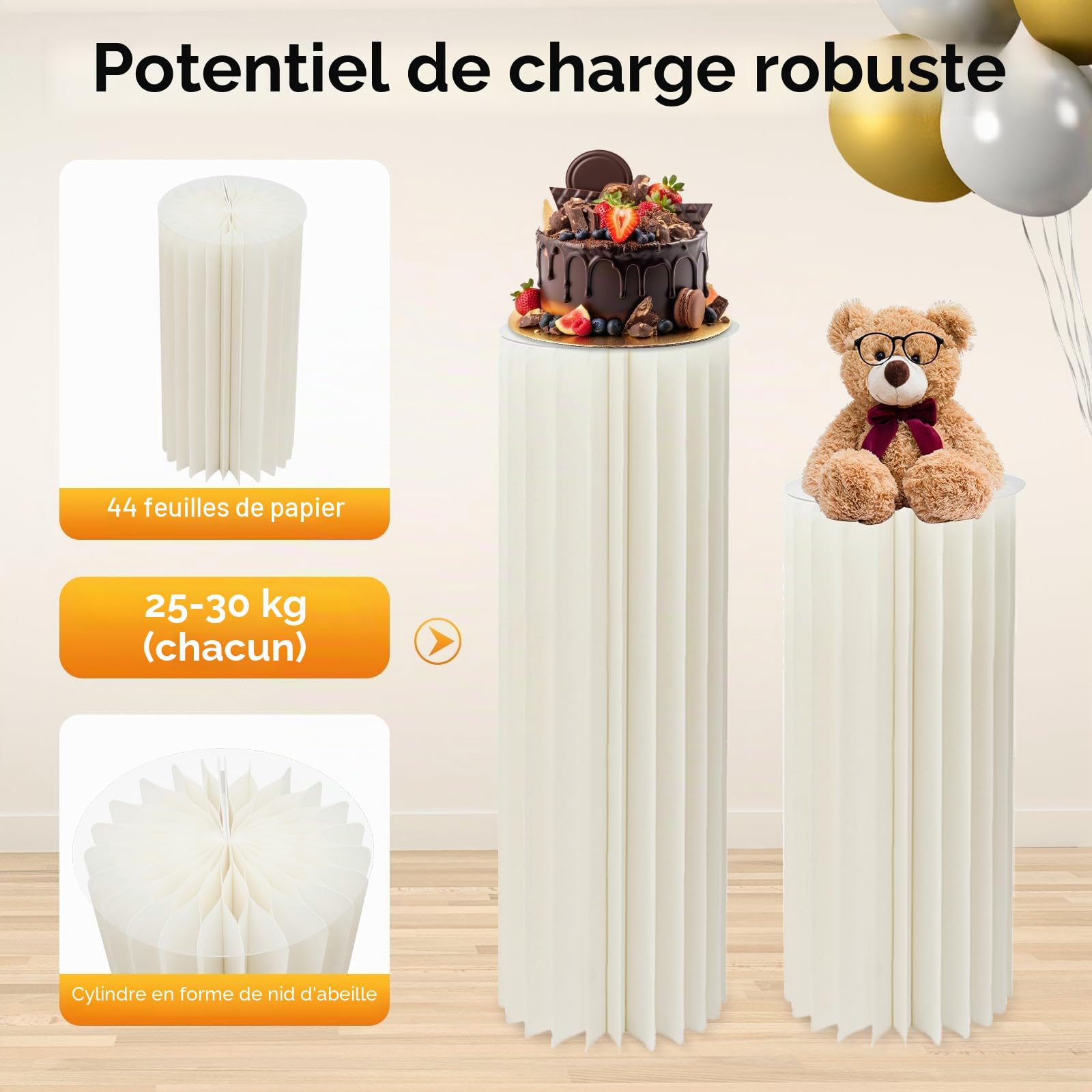 Lot De 3 Colonnes Fleurs Carton, colonnes de fleurs en carton pour mariage, Support Centre De Table Rond, Présentoir Cylindre Blanc Laiteux PVC, Décoration Mariage Autonome, Capacité 30Kg, 60/80/100Cm