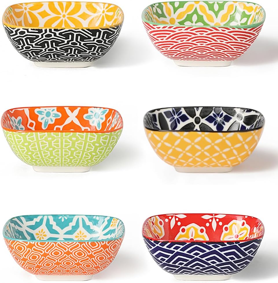 Metahom Small Dipping Bowls, Ceramic Dipping Sause Dish for Soy Sauce, 3 Inch Mini Little Bowl Set for Condiments, Sushi, Appetizers, Side Dish, Set of 6