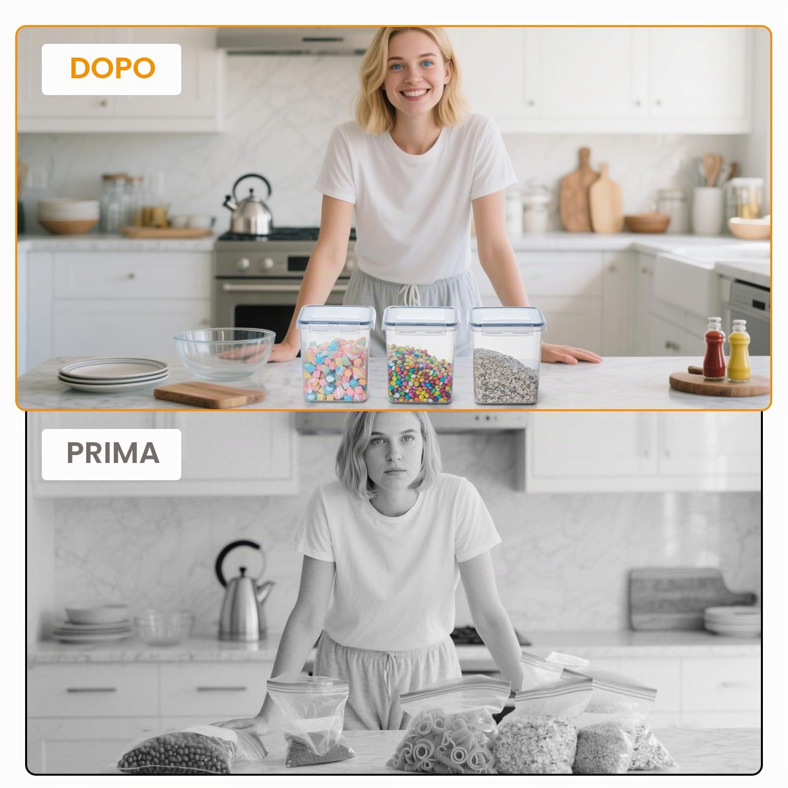VINATO 2.5L Contenitori Ermetici per Alimenti 3pezzi- Barattoli per Cereali, Farina | Conservazione Senza BPA, con Etichette & Misurini (Confezione da 2)