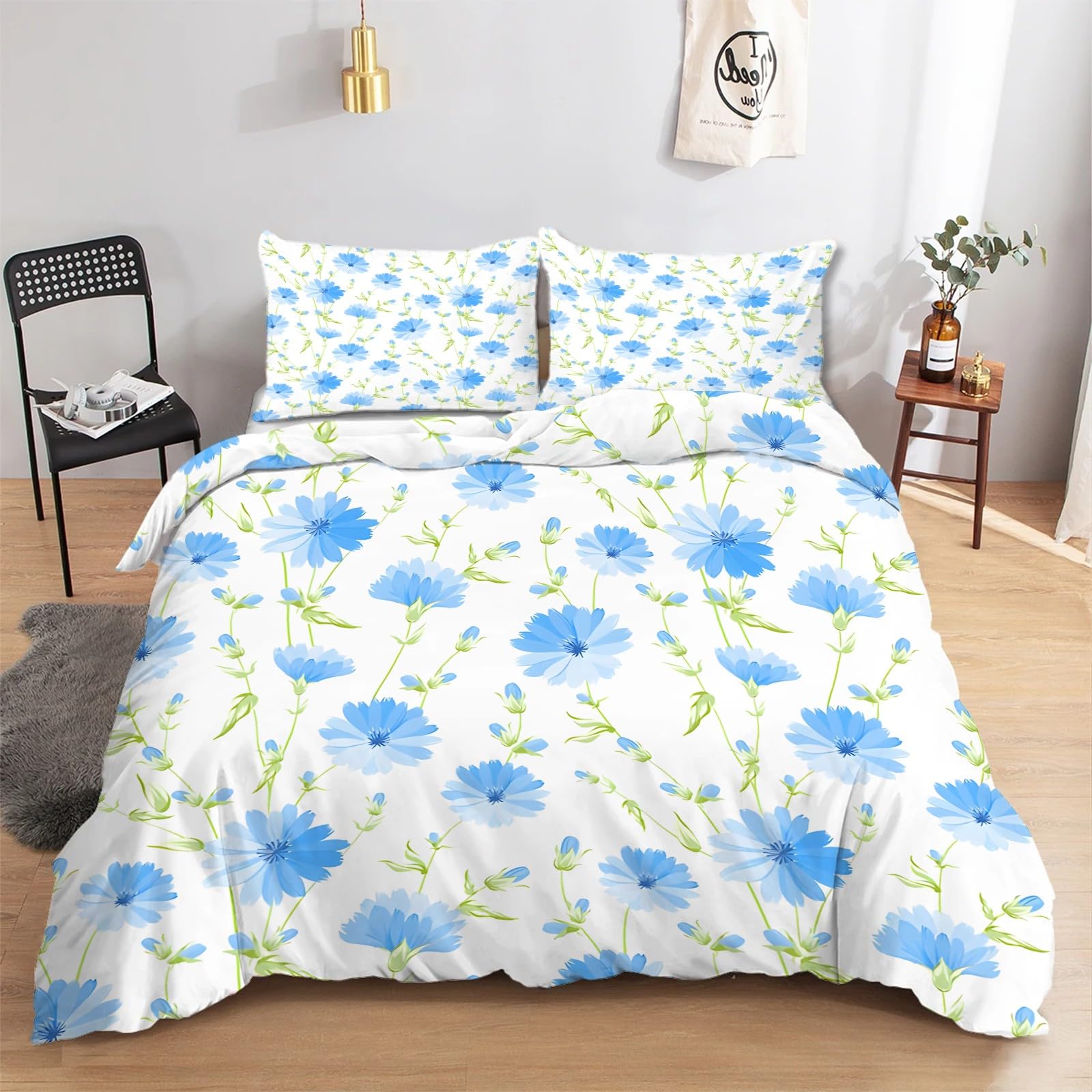 花柄布団 青色 大きめ 枕1つ