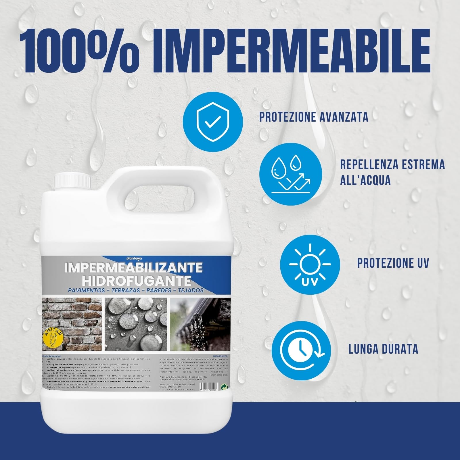 PLANTAWA Impermeabilizzante Trasparente Liquido 5L | Invisibile, Nessuna Generazione di Film, Protezione Totale su Facciate, Cemento, Terrazze, Tetti | Idrorepellente, Impermeabile