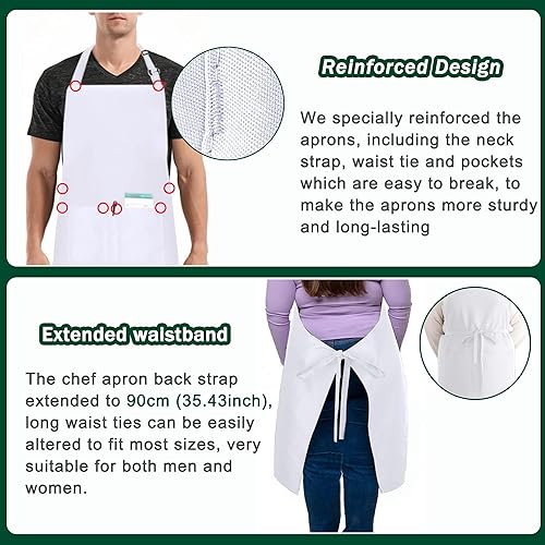 Miniatura 5 de 2 Pack Plus Size Chef Apron, Large Adjustable Aprons with Pockets for Men Women Waiter Waitress, Black White (XXXL)