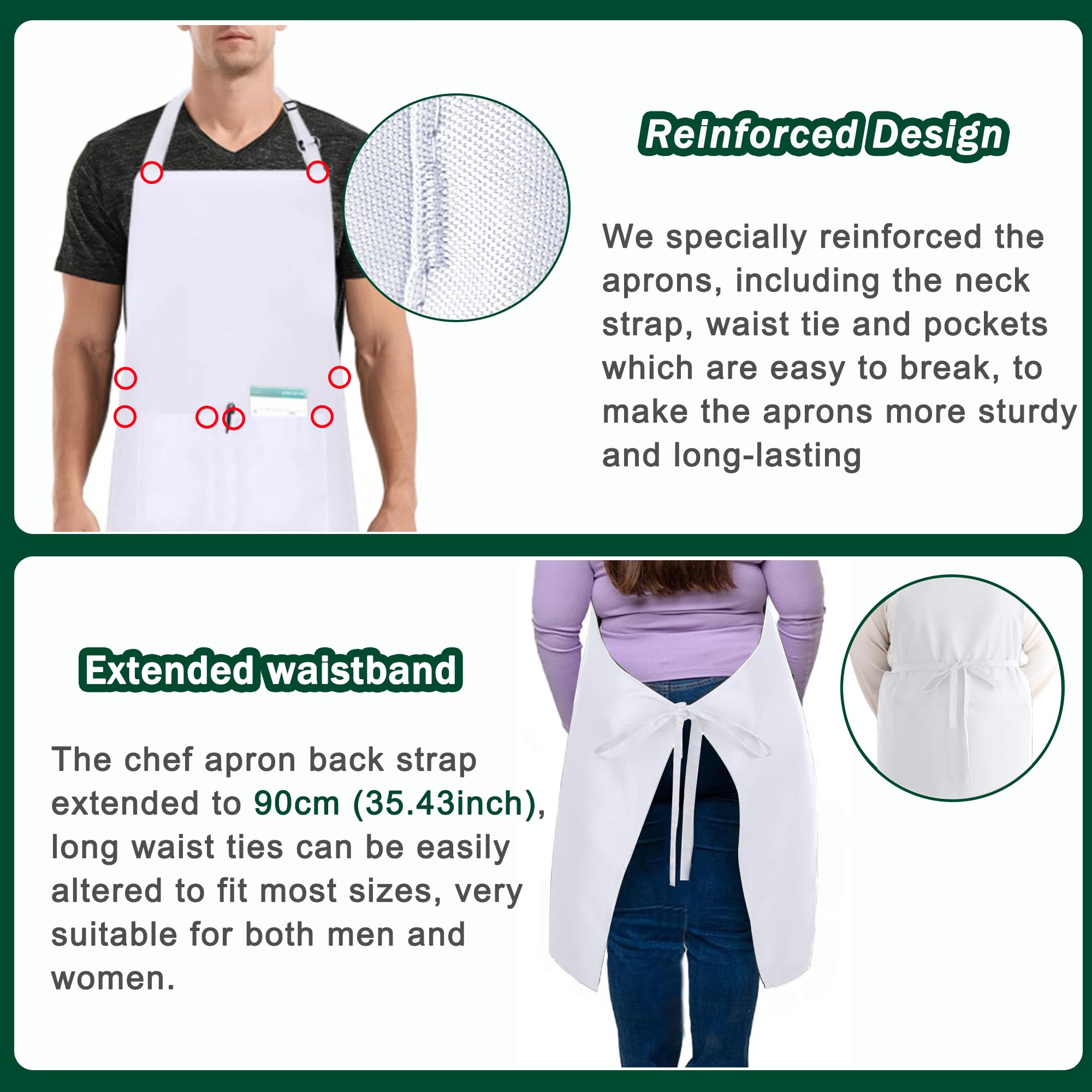 Lot de 5 Tablier de Chef Noir Blanc, Cuisine Tablier pour Femme Homme Restaurant Café Travail (Réglable, 3 Poches)