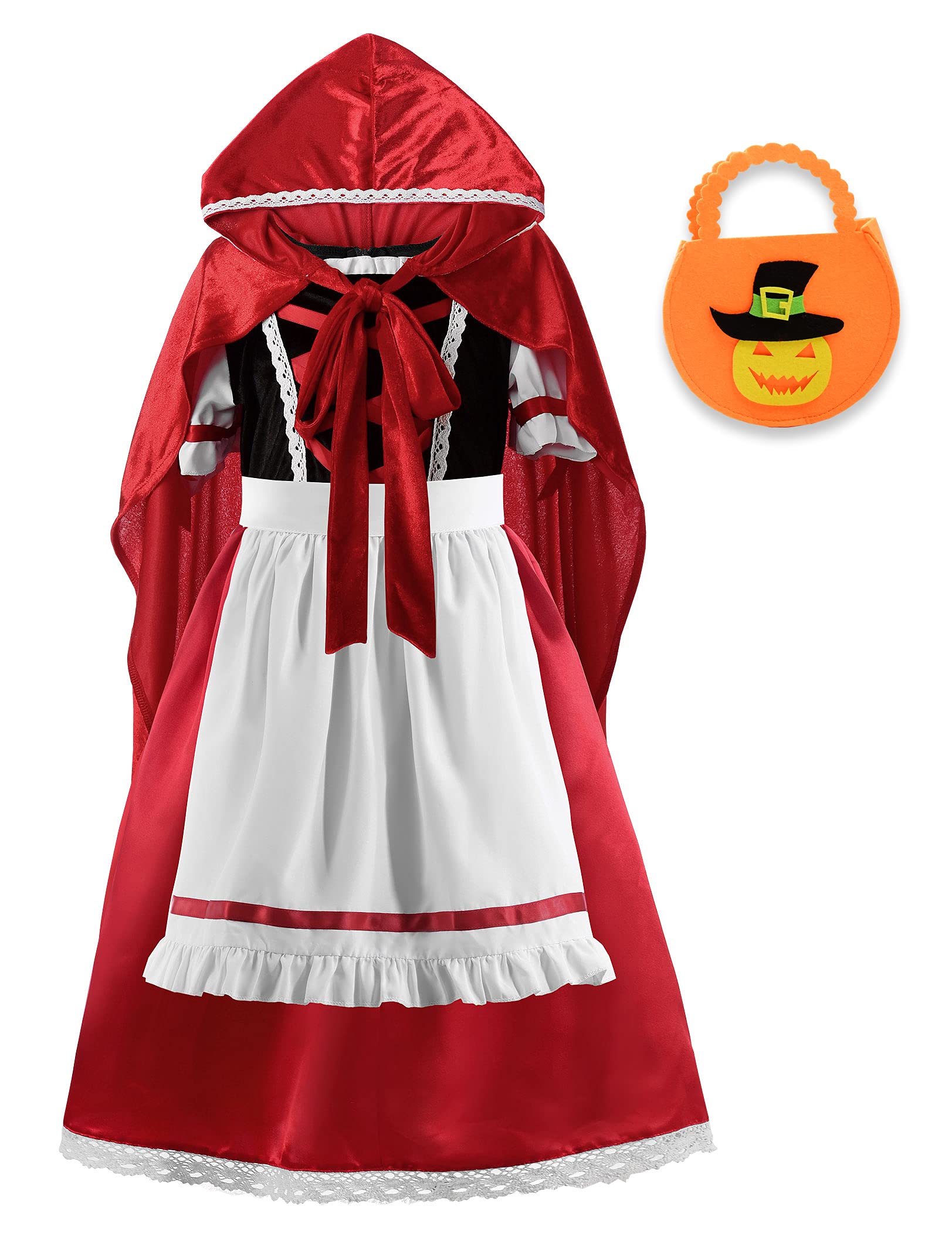 ReliBeauty Disfraz Caperucita Roja para Niña Disfraces de Carnaval y Halloween con Capa con Capucha y Bolso