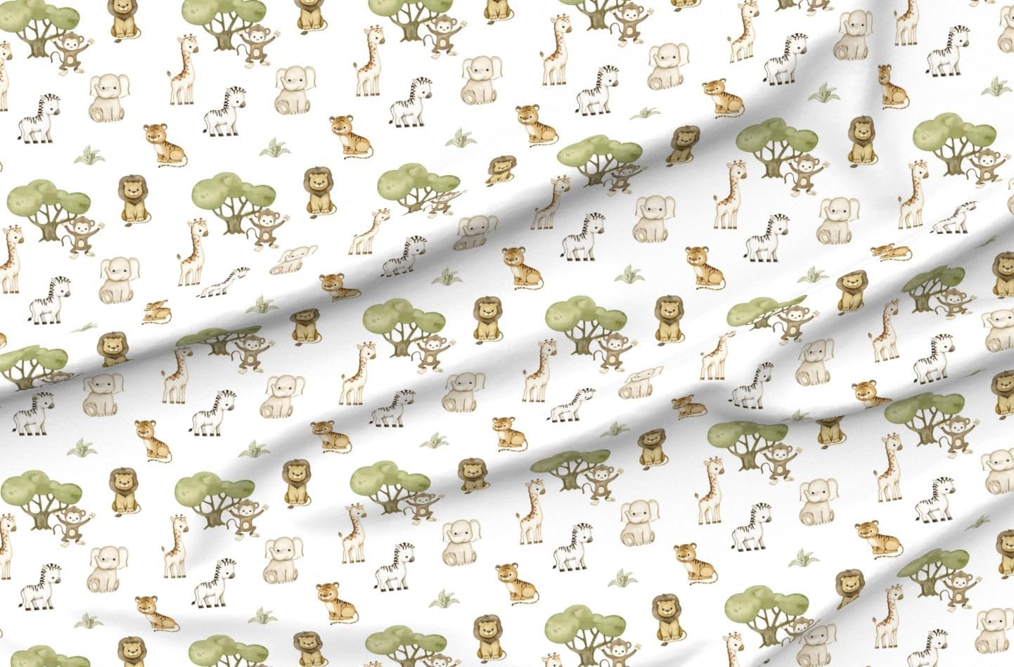 Spoonflower Fabric - Safari Animal Baby Animals Watercolor Whimsical Fun Sweet Cute Happy Printed on Petal Cotton Fabric Fat Quarter - Sewing Quilting Apparel Crafts Decor