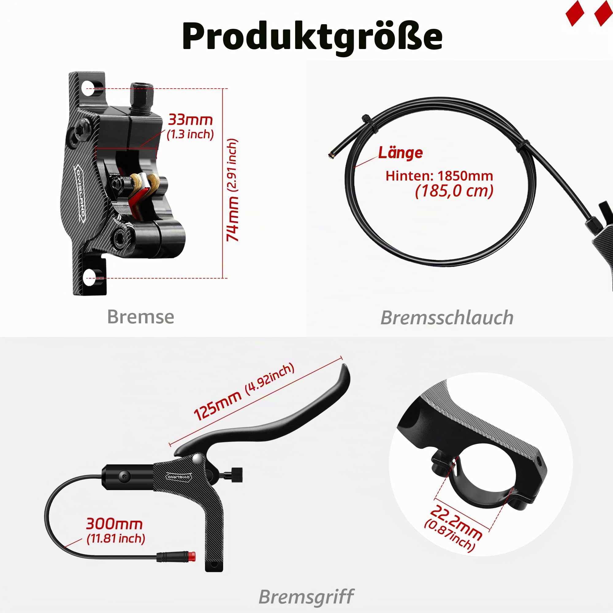 LD-200 2-Kolben-Hydraulik-Scheibenbremsen-Set für E-Bike, hydraulische 2-polige Bremskit, hydraulische Bremskit（mit Montagewerkzeugen und Schrauben）