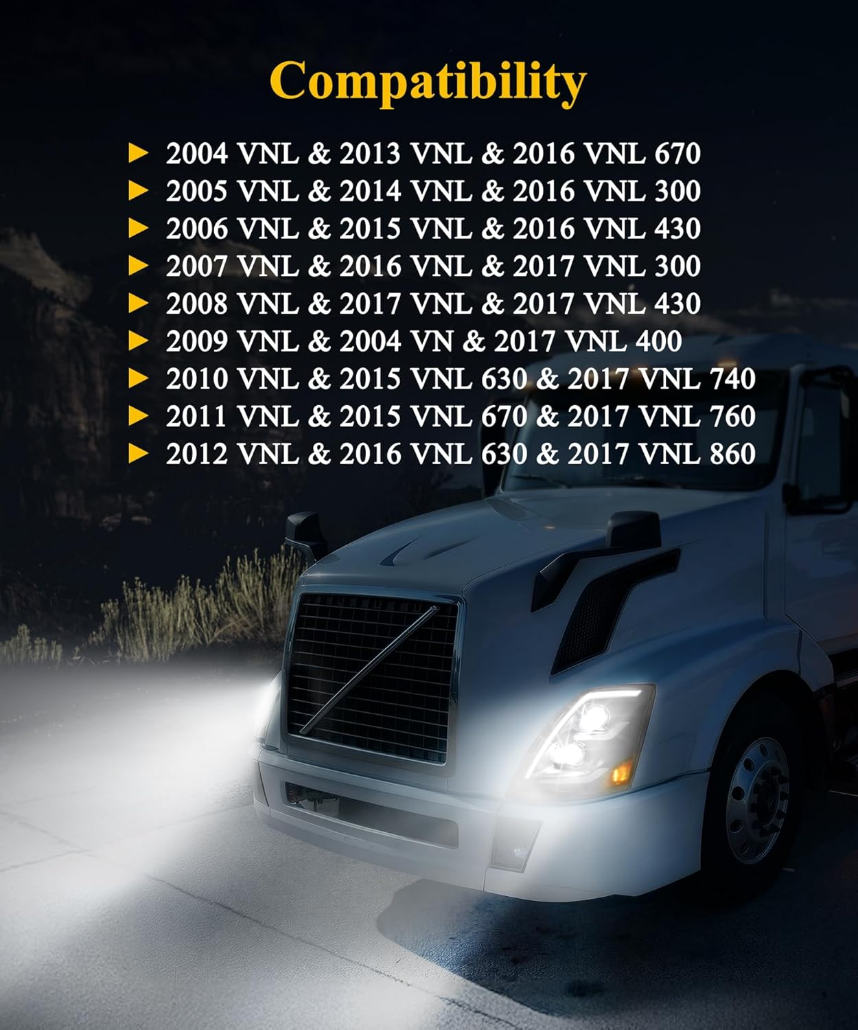 Partsam LED Headlights Assembly Compatible with VNL VN 2004-2017, DOT Approved with Start Animation High/Low Beam Sequential Turn Signal DRL Marker Lights, IP67 6500K