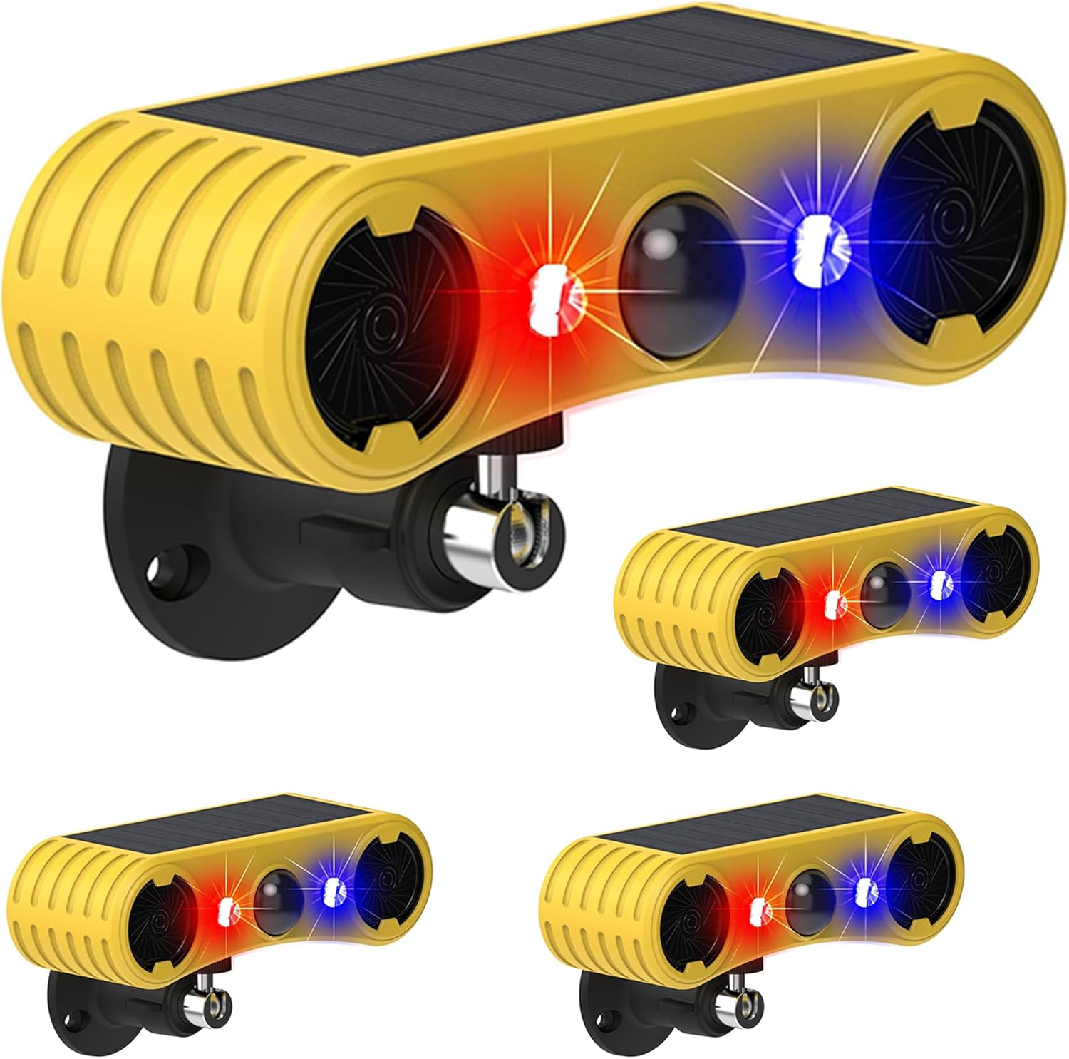 Solar Outdoor Motion Sensor Alarm - Motion Sensor Dog Barking with 130dB Noise Maker Strobe Light Dog Barking Alarm for Homes - Holiday Homes - Farms (4 Pack)