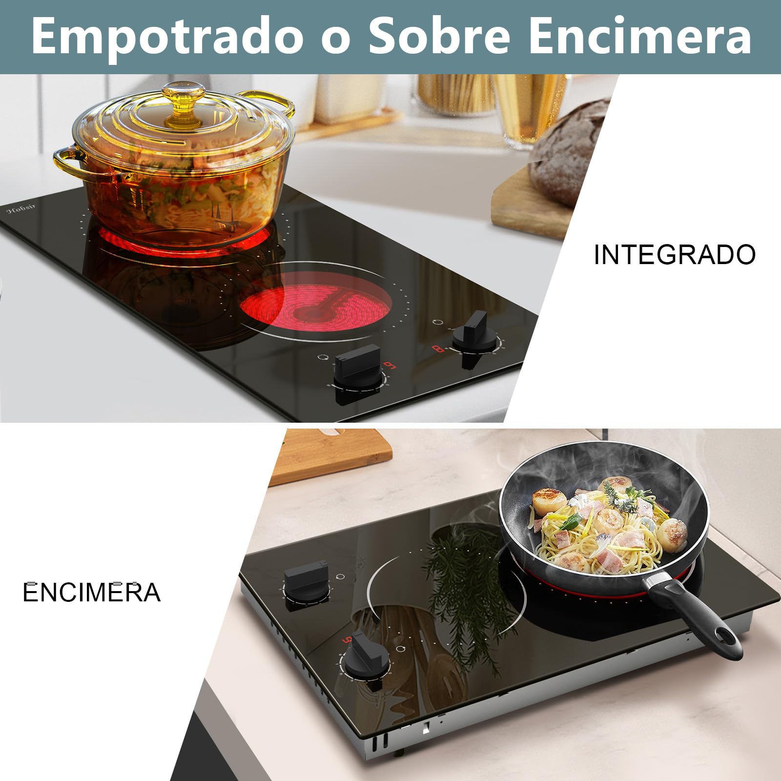 Hobsir Placa Vitrocerámica 2 Fuegos, 30 cm, Mando, 3000W
