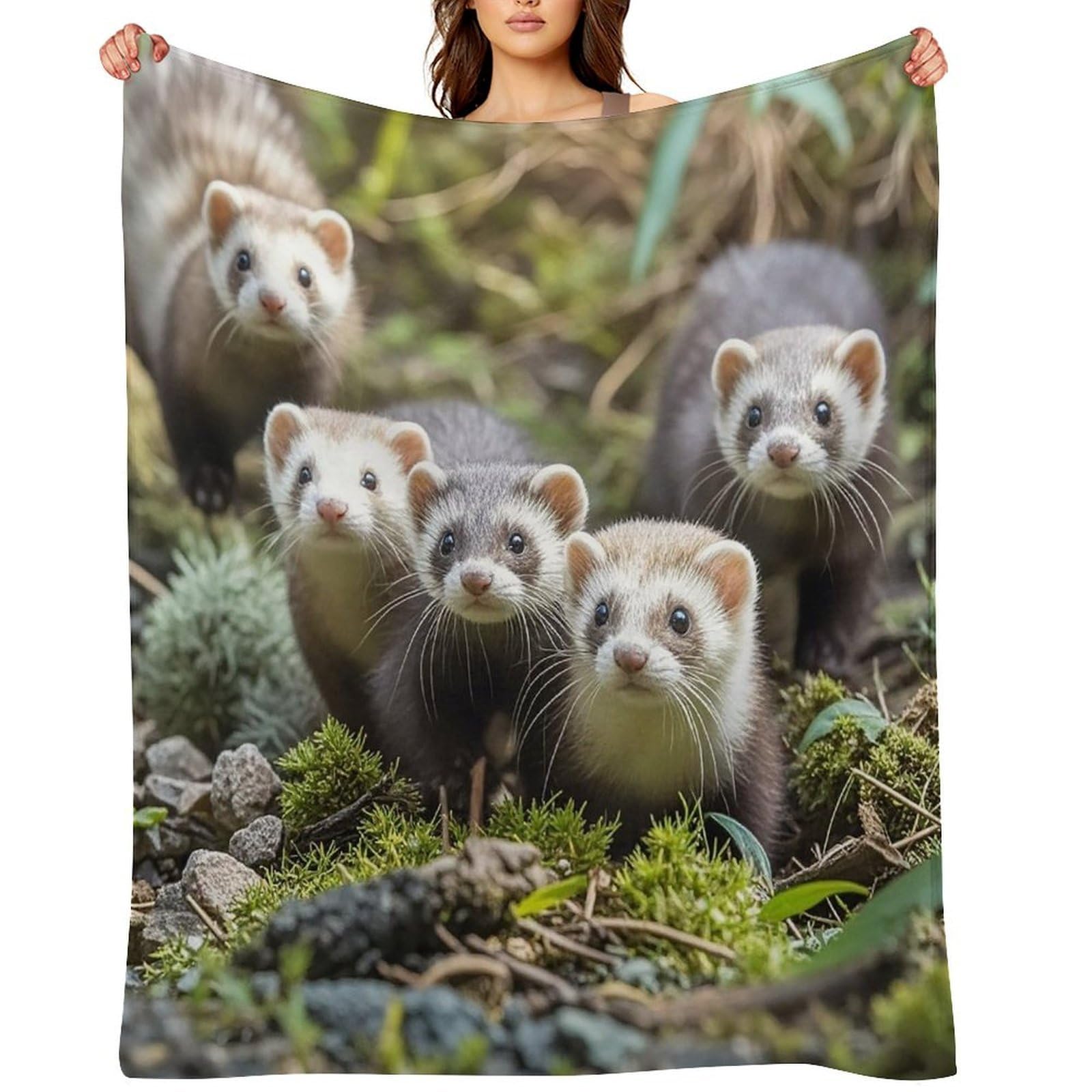 Flannel Ferrets Throw Blanket for Couch Super Soft Fuzzy Cozy Flannel Blankets No Shed No Pilling FAnti-Static Winter Bed Blanket Decorative and Giftable Blankets
