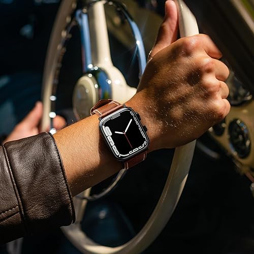 Vista 60 de Correa de cuero compatible con correas de Apple Watch de 1.811 in, 1.772 in, 1.732 in, 1.654 in (Serie 1/2/3) para hombres y mujeres, correa de Azul