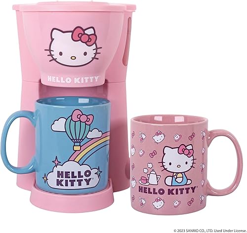 Uncanny Brands Juego de regalo de cafetera Hello Kitty con 2 tazas