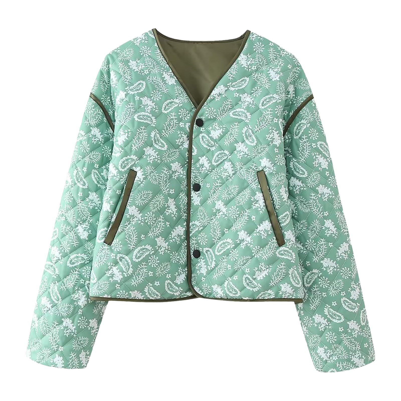 Chaqueta Mujer Abrigo Entretiempo Invierno Cazadora Plumiferos，Chaqueta corta estampada floral para mujer abrigo acolchado ligero con abertura frontal cárdigan retazos elegante