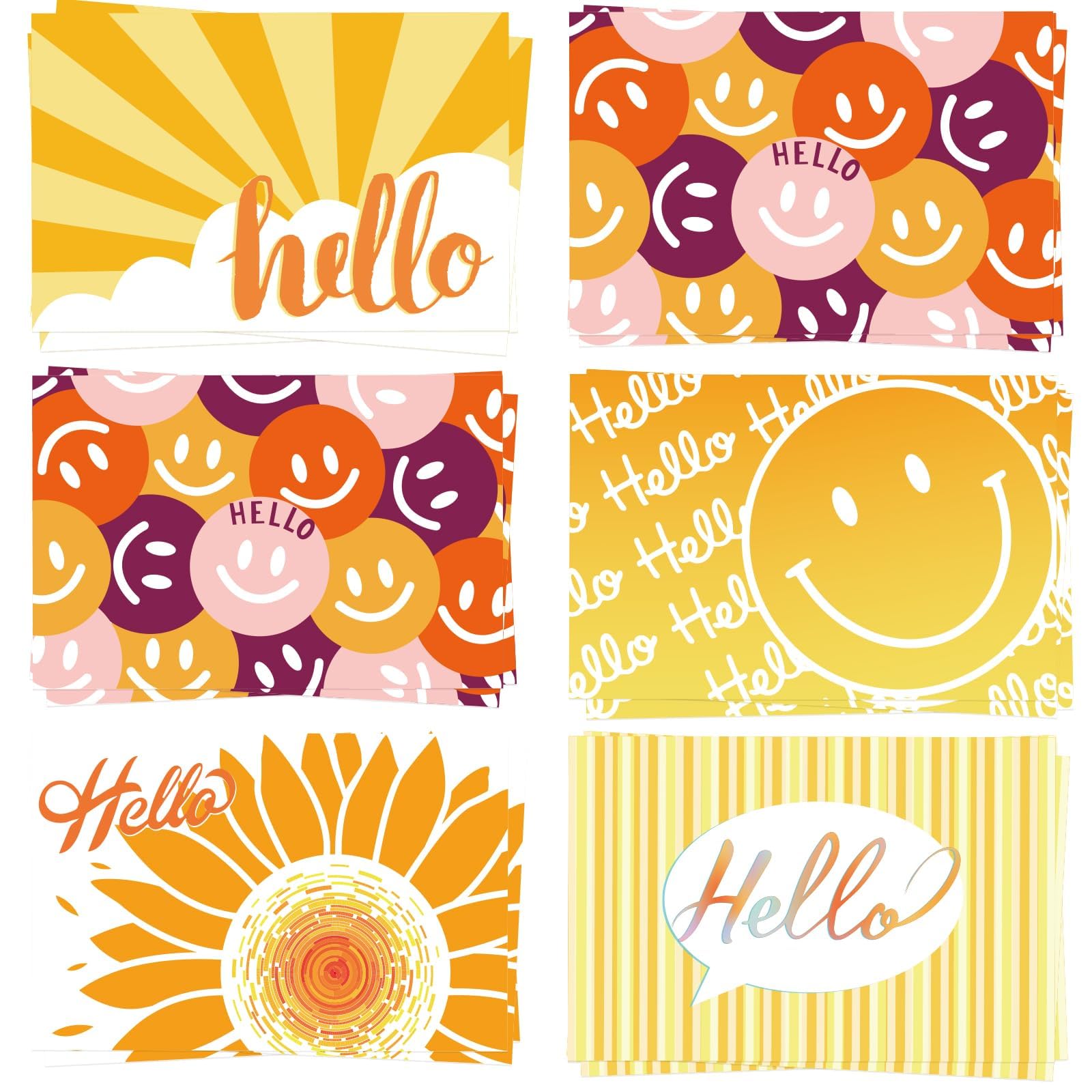 GRADESIN 120 Hello Postcards for Mailing Bulk Blank Greeting Cards 4 x 6 Inch Sunny Sunflower Colorful Smiley Face Post Cards for Kids Adults Teachers