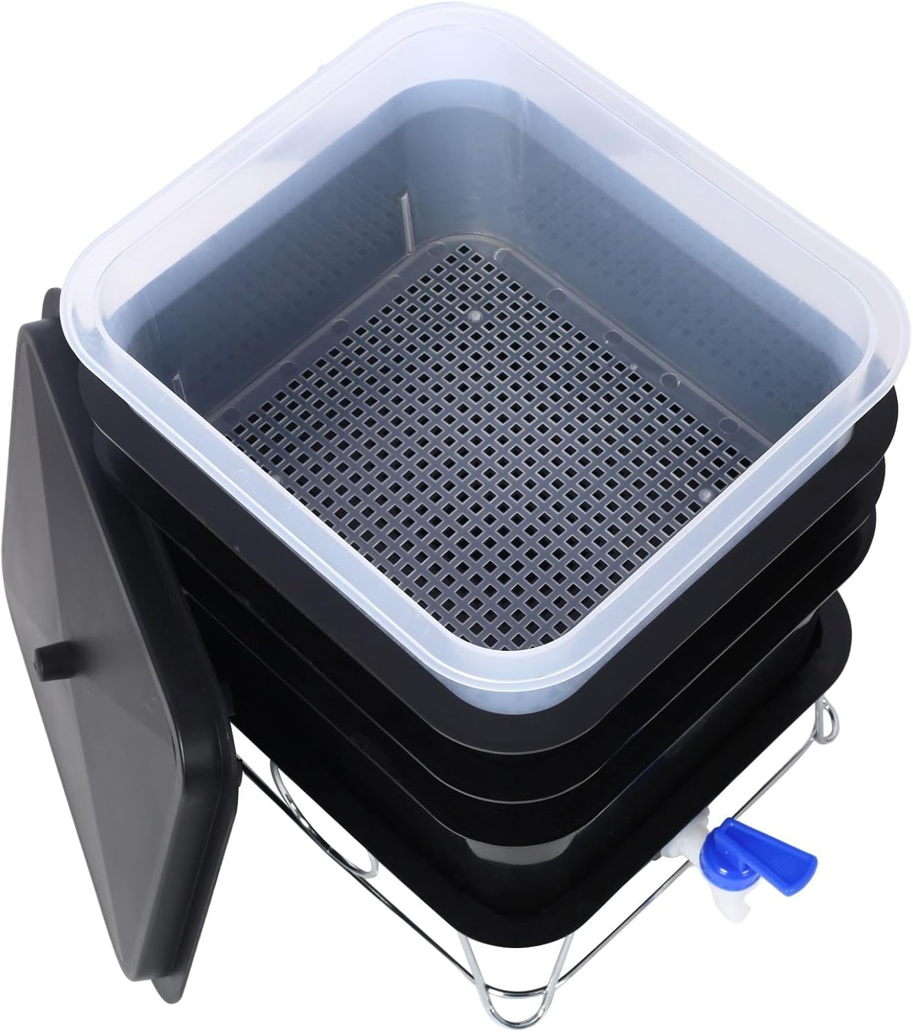 Compact 4-Tray Worm Composting Bin Kit - 20L Indoor/Outdoor Vermicomposter with Complete Garden Tool Set for Easy Food Waste Recycling, Black