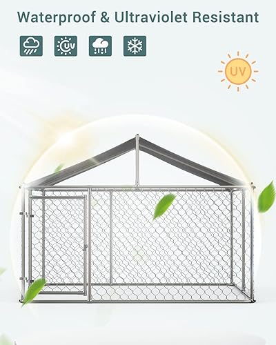 Miniatura 3 de Perrera grande para perros al aire libre, recinto de acero galvanizado resistente con cubierta impermeable resistente a los rayos UV, cadena de