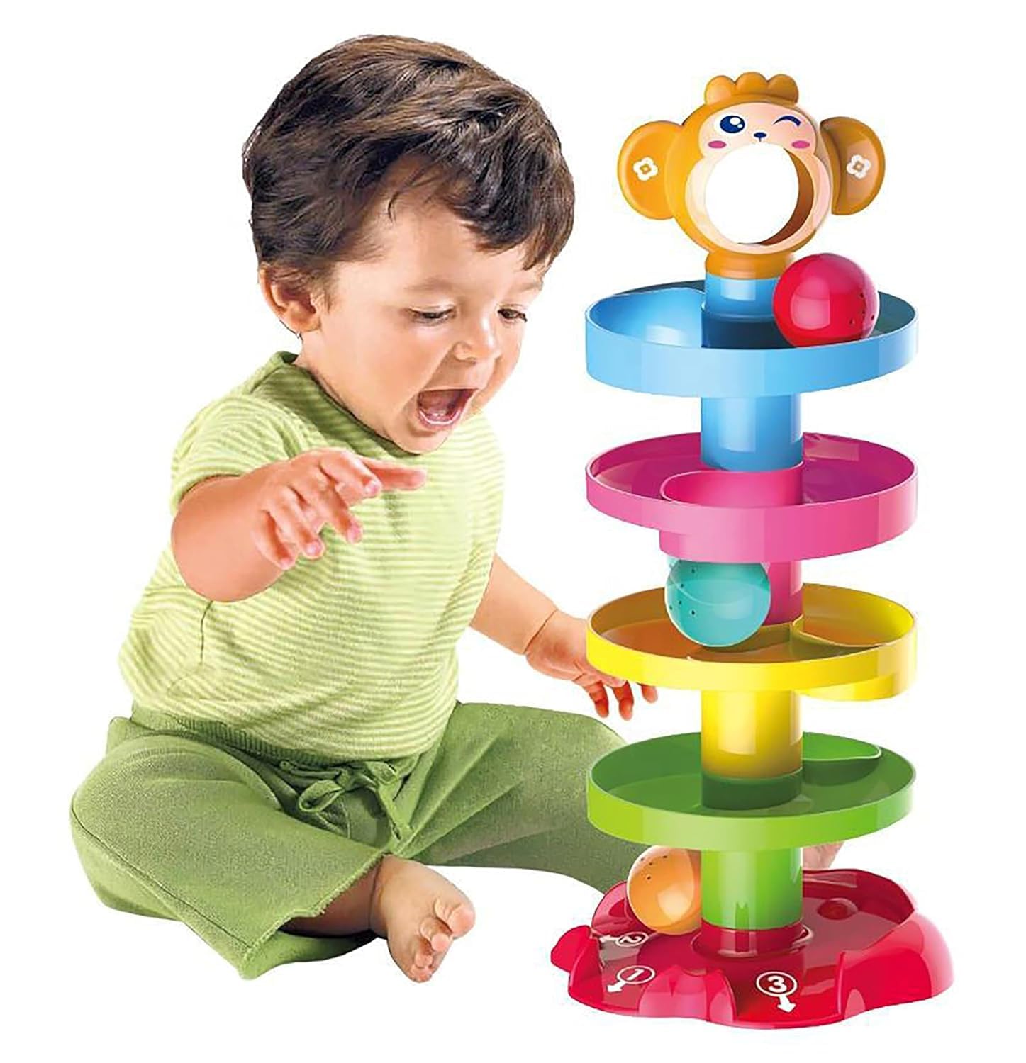 BLISSBORN Roll Ball Swirling Tower - Activity Toys for 2+ Year Old | 5 Layers & 3 Spinning Acrylic Activity Balls, Stack, Drop and Go Ball Ramp,| Learning-Development Toy for Kids - Multicolour-image-4