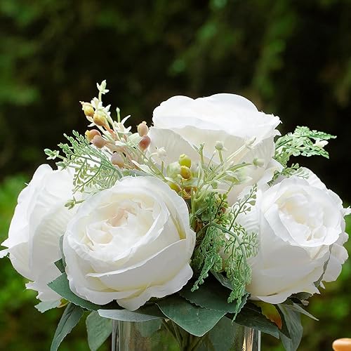 Miniatura 4 de Arreglo floral artificial con jarrón, mezcla de peonías artificiales de seda falsa en jarrón para decoración en casa, oficina, centro de mesa de