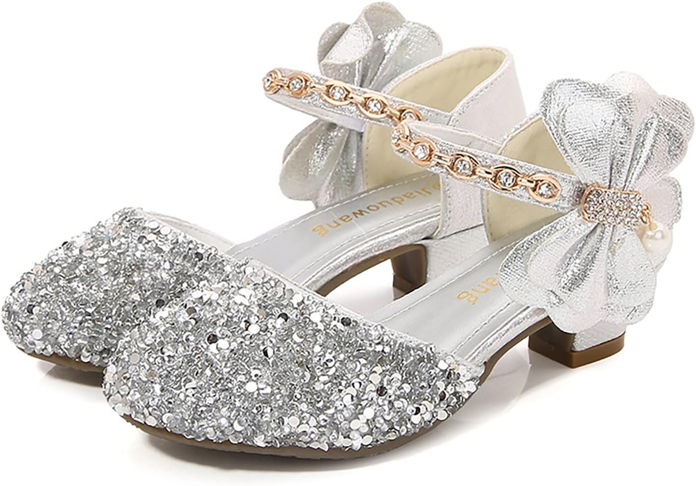 Girls Mary Jane Dress Shoes Rhinestones Bows Flower Girl Wedding Low Heels Pump Shoes Toddler Sandals Kids
