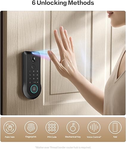 Miniatura 7 de Lockin Veno Pro Smart Lock con doble batería intercambiable para 6 meses de potencia, vena de palma y desbloqueo de huellas dactilares, cámara 2K