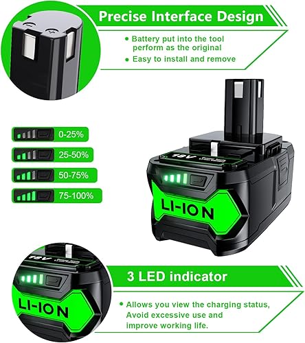 Miniatura 5 de TURPOW New Tech - Batería de litio de 8.0Ah de repuesto para Ryobi de 18 V, compatible con Ryobi 18 Voltios ONE+ Plus P107 P108 P102 P103 P104 P105