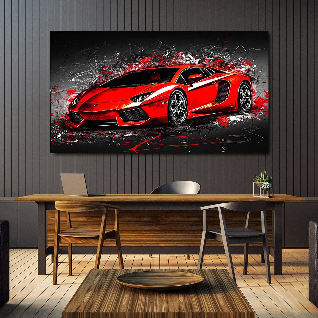 Kunstgestalten24 Canvas foto Lamborghini Aventador muurschilderingen auto kunst druk XXL grote maten muur decoratie, grootte: 130x70cm met 2cm frame