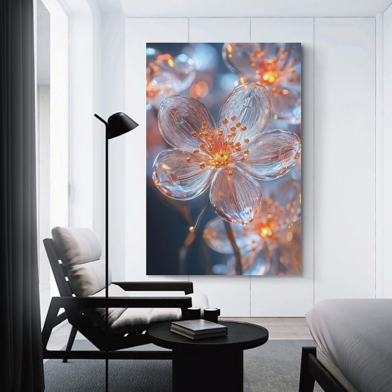 Junmoney Glowing Glass Flowers Wall Picture Print, 20x30inch(50x75cm), for Art Walls, Layered Displays Or Homes, Home Wall Art for Statement Displays