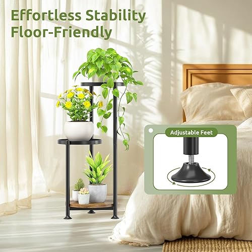 Miniatura 6 de Soporte para plantas de 3 niveles para interiores y exteriores, soporte de flores alto de 10 pulgadas de ancho en metal escalonado con múltiples