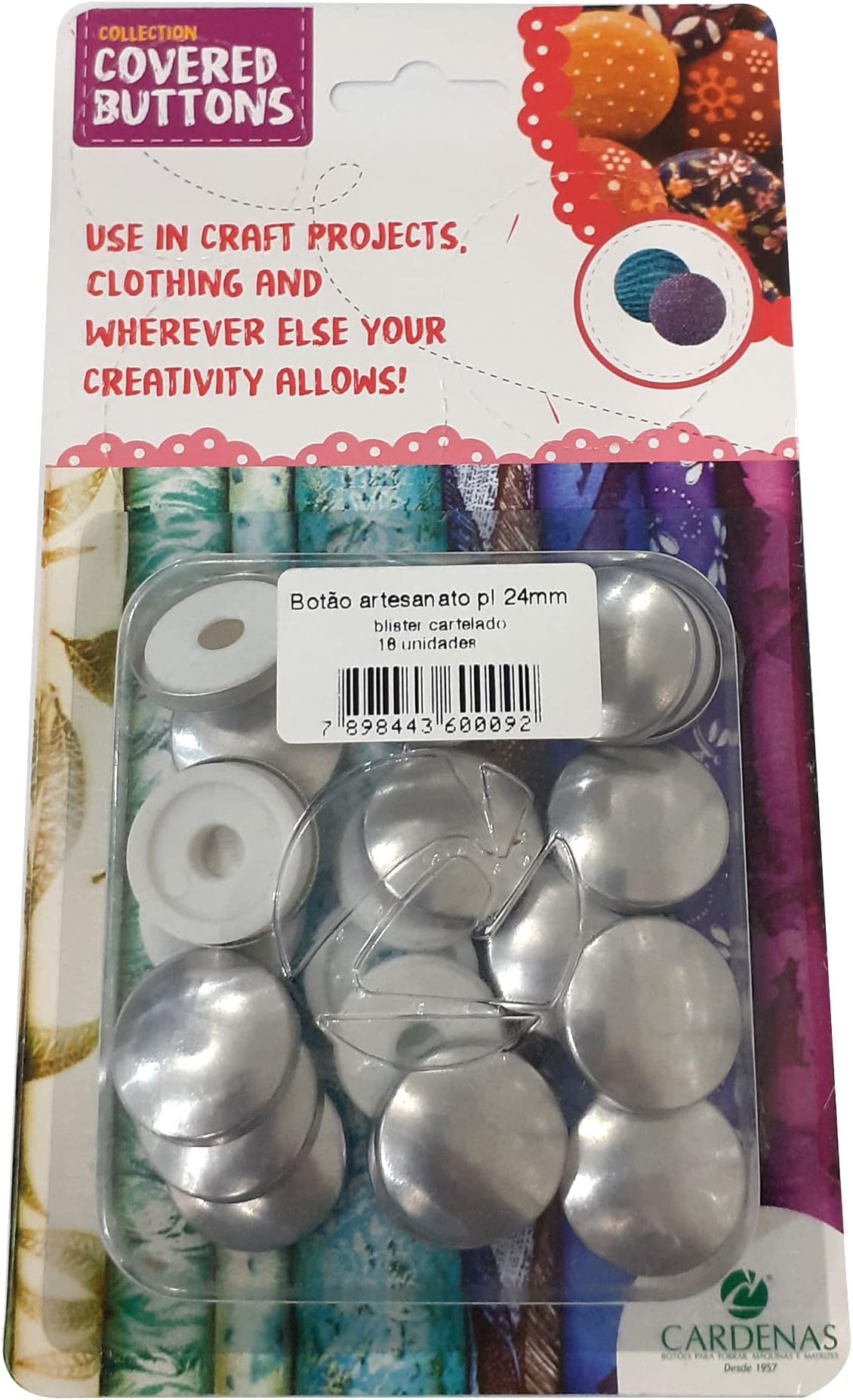 Cardenas - Pack of 18 Self Cover Buttons Aluminum in Blister - DIY Fabric Buttons for Crafts, Clothing Buttons - Plastic Snaps, Buttons for Sewing - White, 24mm