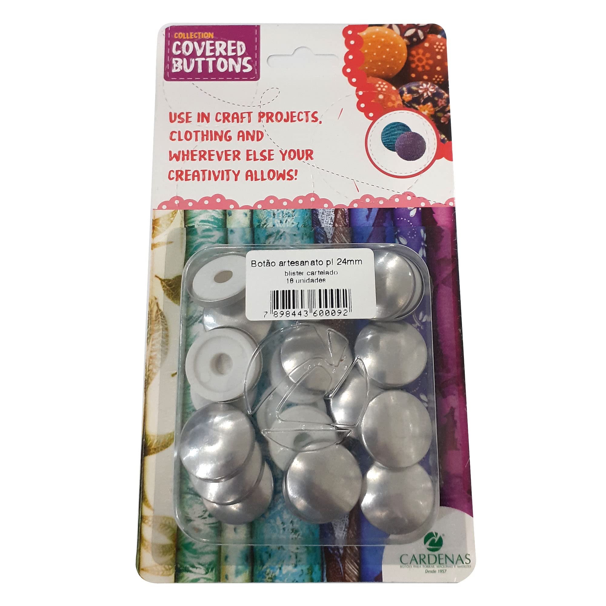 Cardenas - Pack of 18 Self Cover Buttons Aluminum in Blister - DIY Fabric Buttons for Crafts, Clothing Buttons - Plastic Snaps, Buttons for Sewing - White, 24mm