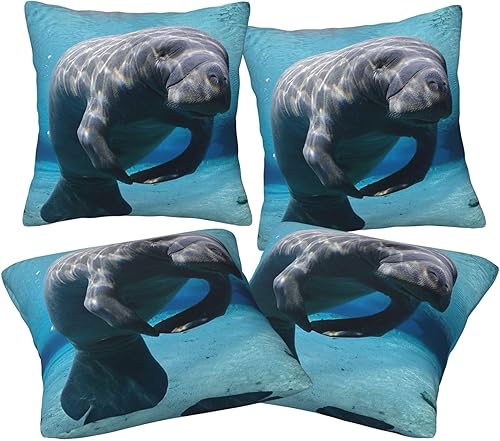 Miniatura 2 de Juego de 4 fundas de almohada cuadradas de manatí de animales marinos de 18 x 18 pulgadas, fundas decorativas modernas para sofá, dormitorio o