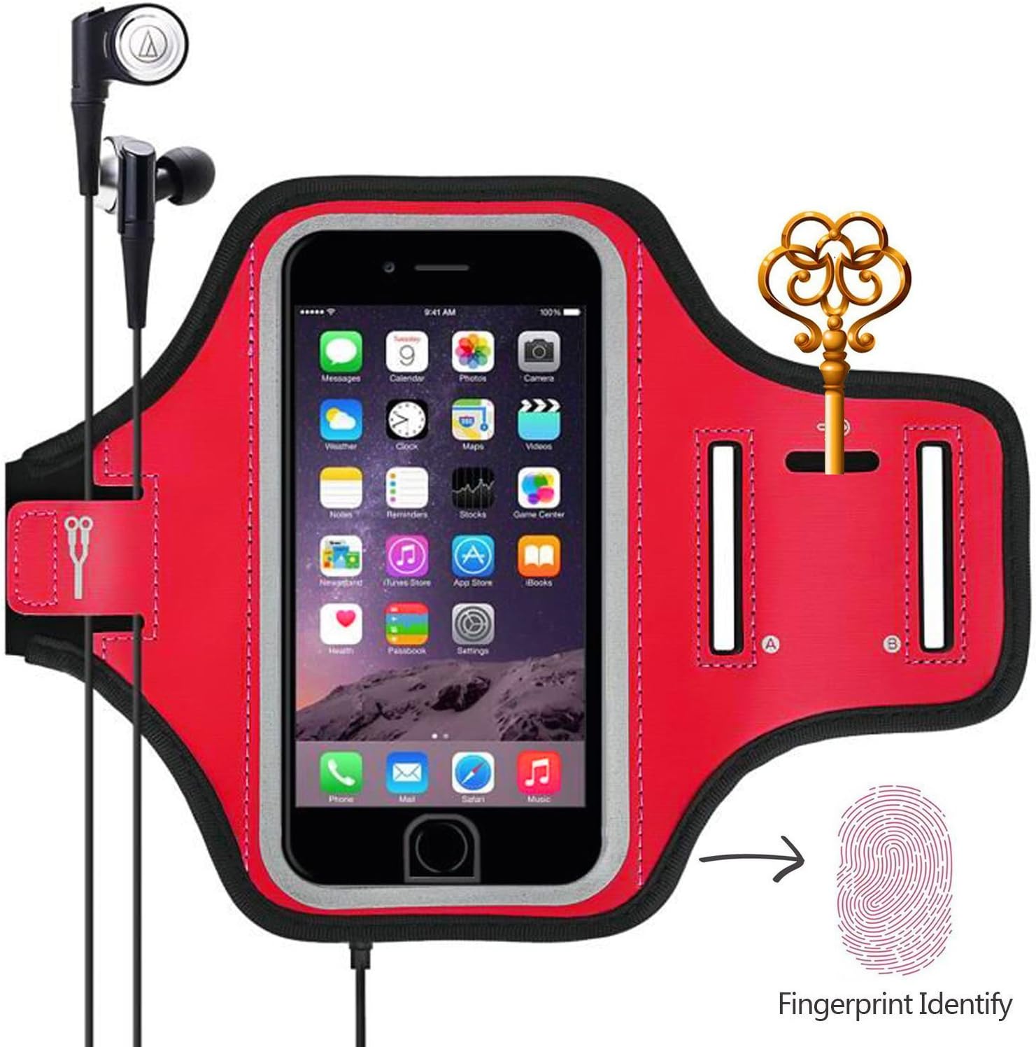 Mosica Sports Armband, Universal Outdoor Running Arm Band Workout Cell Phone Bag with Key Holder/Fingerprint Touch for Apple iPhone X/8/7/6S/6 Plus, Samsung Galaxy S8/S7/S6 Edge, Note LG HTC