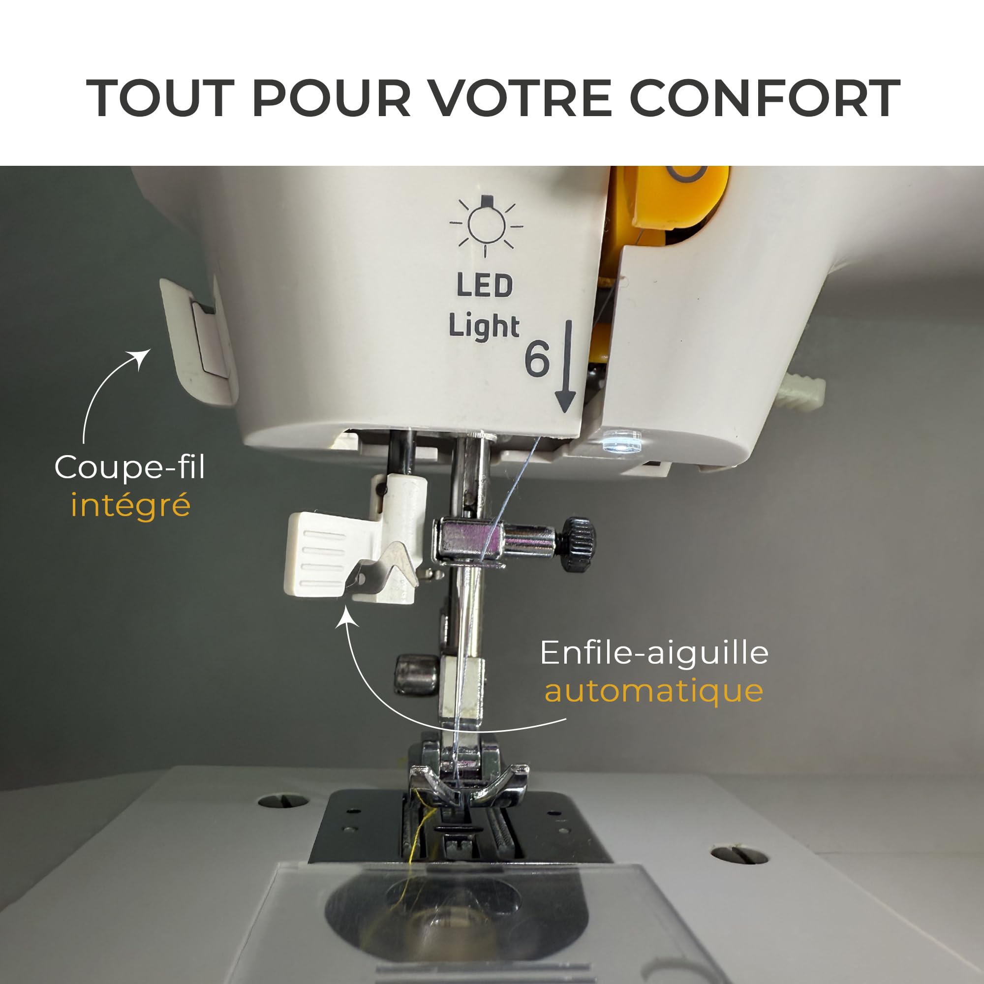 EFFEKTIV Machine à coudre électrique 15 points avec navette horizontale, facile à utiliser pour les débutants, pour la couture domestique, pour tissus épais et fins, table extensible compacte