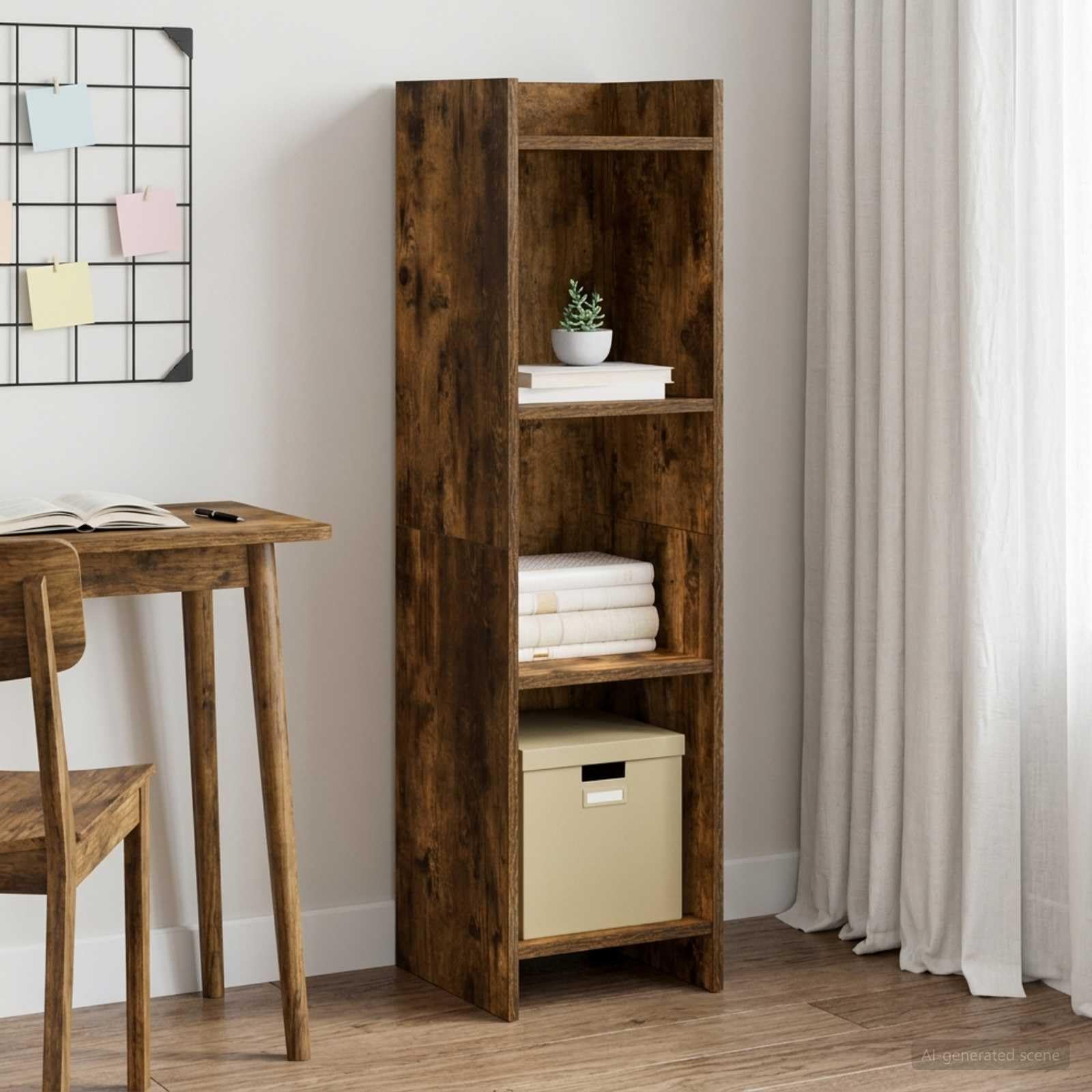 Libreria in legno di rovere affumicato, 30 x 30 x 111 cm, con 3 ripiani, mobile salvaspazio per soggiorno e studio, soluzione di archiviazione stabile