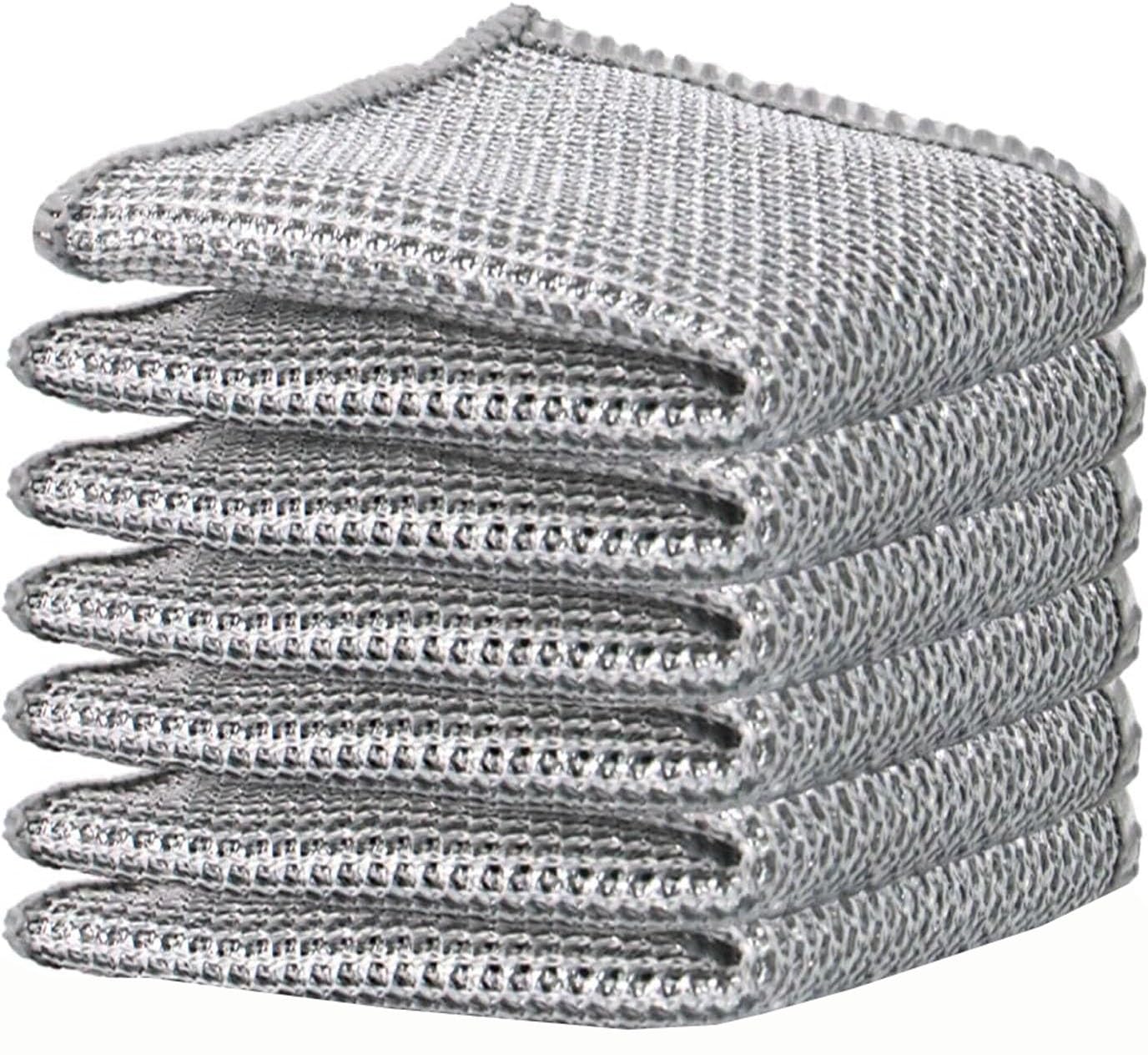 SPeesy 5 10 Pack Multifunctional Non-Scratch Wire Dishcloth Silver Wire Washing Cloth Wire Dishwashing Rags Wire Cleaning Rags