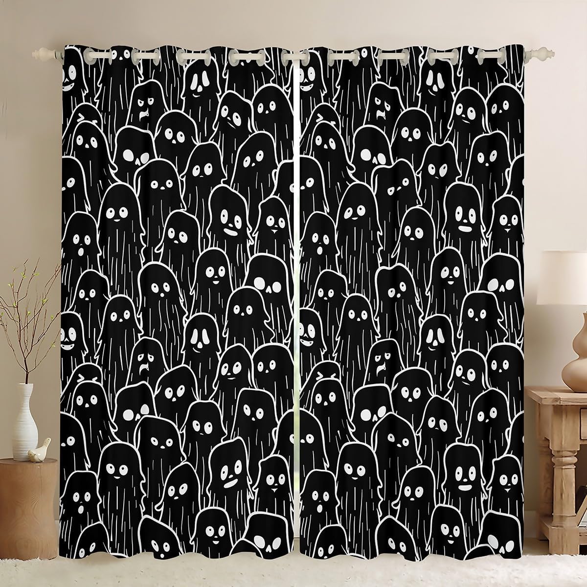 Feelyou Halloween Bat Darkening Dreapes (2 Panels, 42 x 63 Inch) Horror Theme Curtains for Bedroom Living Room Decor Cobweb Bat Blackout Curtains Spider Window Treatments