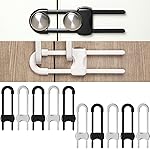Jetec 10 Pieces Cabinet Locks for Babies, U-Shaped Proofing Drawers Safety Child Locks Adjustable, Easy to Use Childproof Latch for Knob Handle on Kitchen Door Storage Cupboard Closet (White, Black)