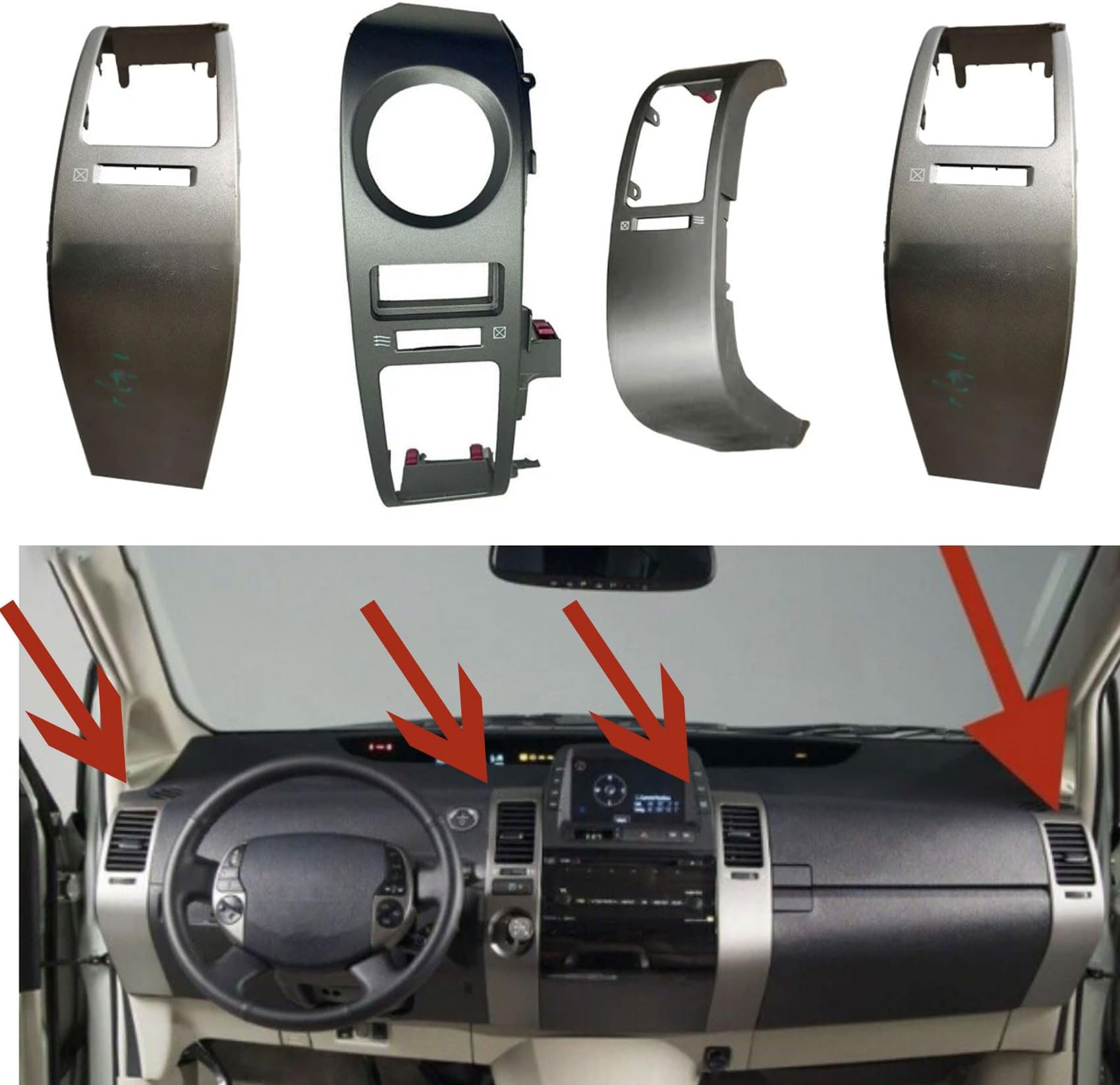4Pcs Car A/C Dashboard Air Vents Trim Plate Panel Middle Air Outlet Frame Cover for Toyota Prius 2004-2009 (silver(4 pcs))
