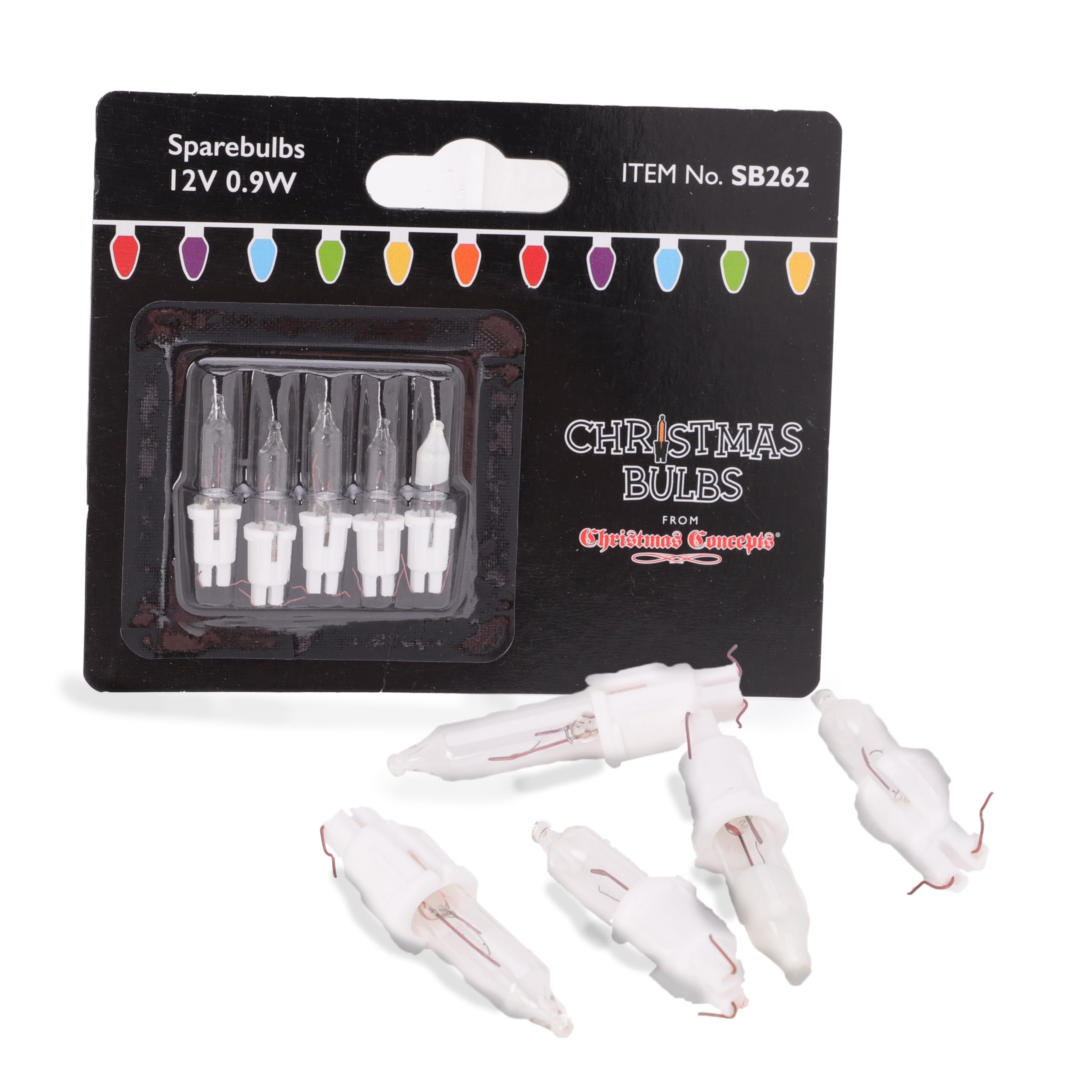 Christmas Concepts® Pack of 4 Clear Push In Spare Bulbs & 1 Fuse Bulb - 12V 0.9W - Replacement Bulbs