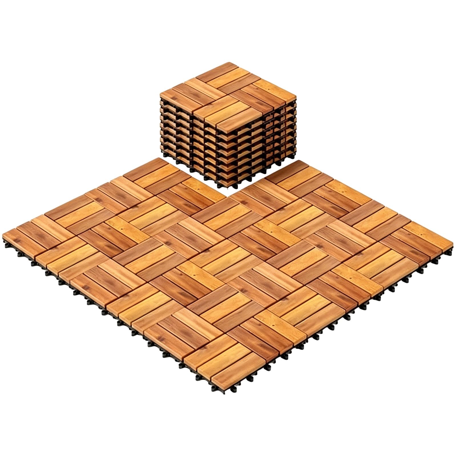 Acacia Wood Interlocking Deck Tiles Antypoślizgowe Wodoodporne podłogi ogrodowe do balkonu Garden Backyard 30x30cm DIY Zestawy płytek zewnętrznych Trwała odporność na warunki atmosferyczne Łatwa insta