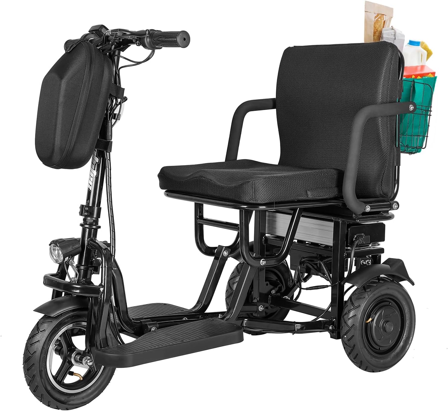 3 Wheels Electric Powered Lightweight Mobile Scooter, Folding Mobility Scooter for Adults and Seniors with LED Lights and Foldable Basket Including Charger, 300lbs Capacity, 20 Miles, Black