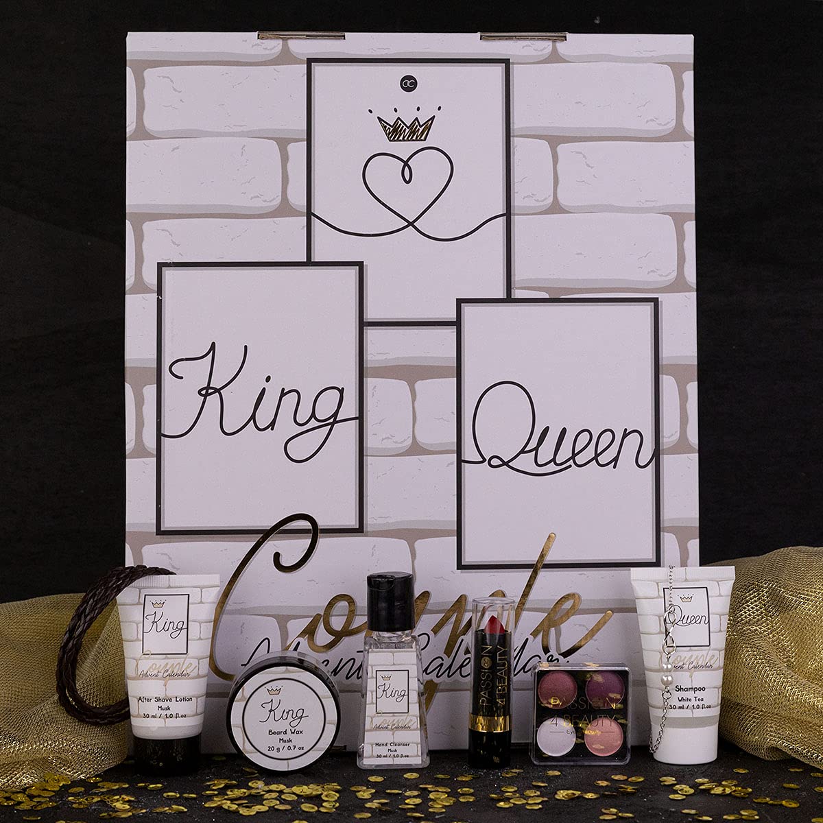 Accentra Beauty Calendrier de l'Avent King & Queen pour Couples Avec 24 Produits de Bain, de Soin du Corps & d'Accessoires Pour Une Période de l'Avent Variée et Choyante