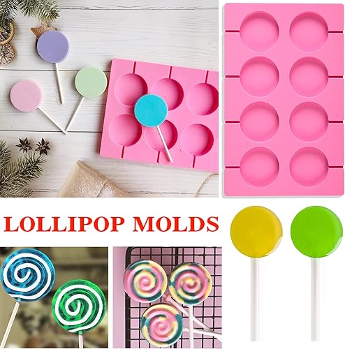 Miniatura 2 de Moldes redondos de silicona de 2 x 8 pulgadas antiadherentes para caramelos duros de chocolate molde de silicona con 20 varillas para caramelos